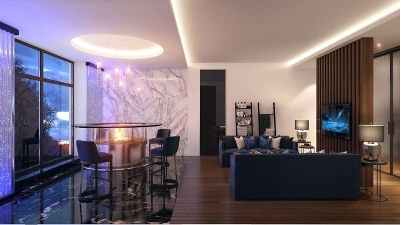 Зона бассейна бани в стиле лофт 210 м² на Новой Риге