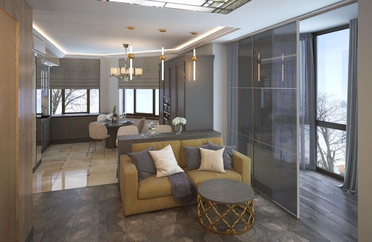 кухня гостиная проект квартиры на Полежаевской 100 м2, АБ Контур